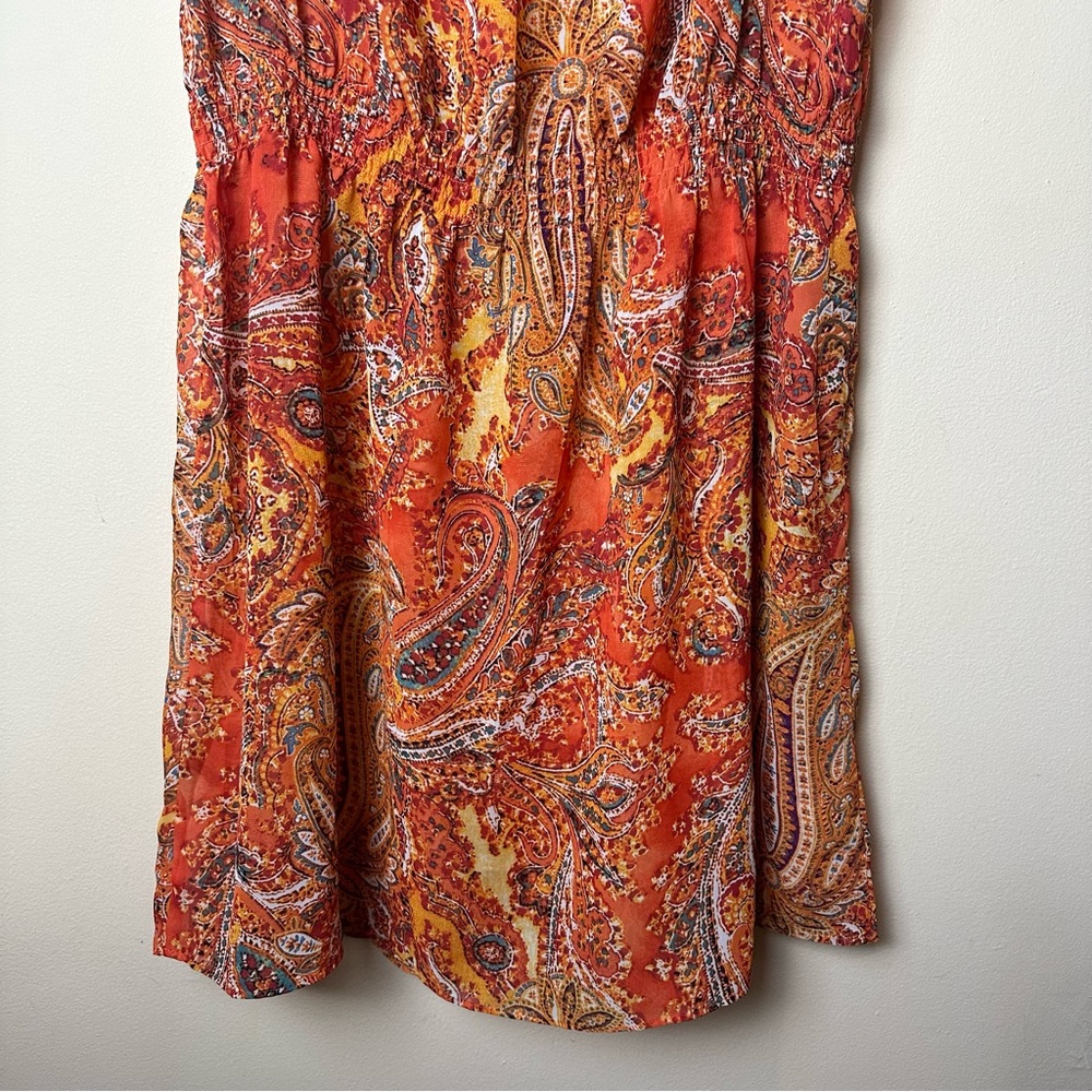 Lauren Ralph Lauren Split Neck Sheer Sleeveless Paisley Blouson Beach Dress 16 - Picture 4 of 11